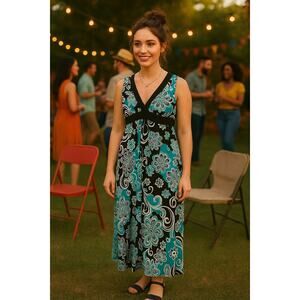 Enfocus Woman Blue and Black Paisley Maxi Dress - Size 20W